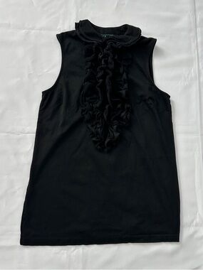 Ralph Lauren Ruffle Blouse Black Sleeveless XS